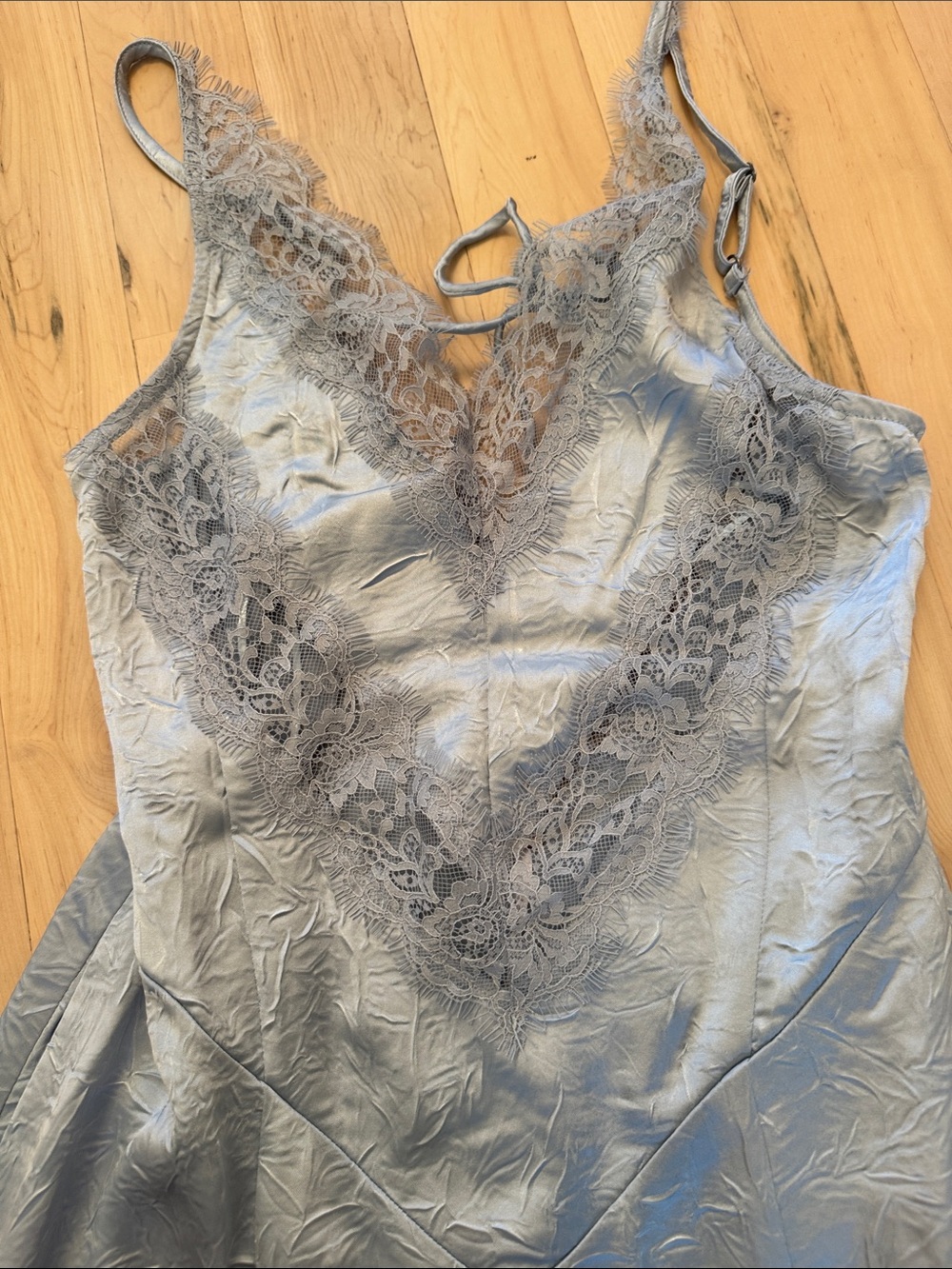 Free People-Maybe Forever Gray Blue Maxi Slip Dress-Boho-Lace Inlay-New-Size 0 - Picture 2 of 10